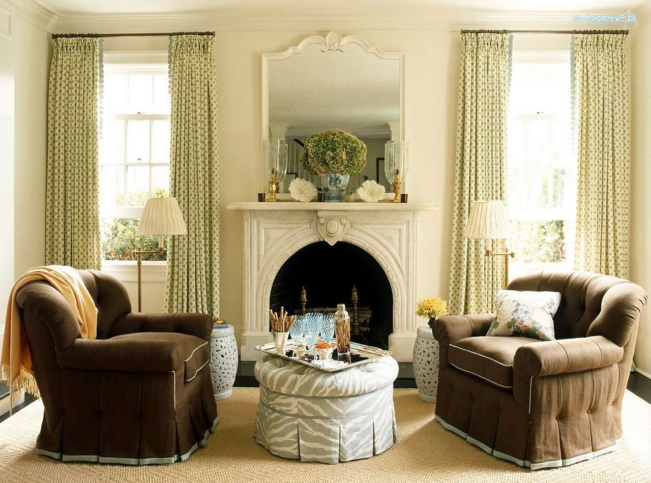 Una sala de estar con estilo con chimenea. rompecabezas en línea