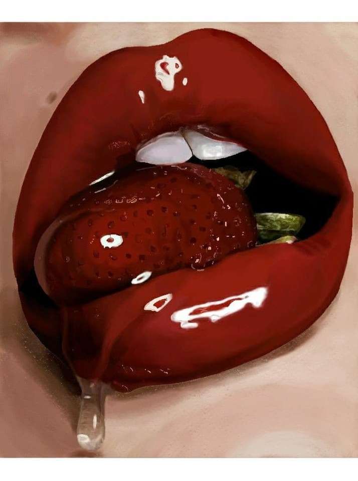 Lèvres avec fraises puzzle en ligne
