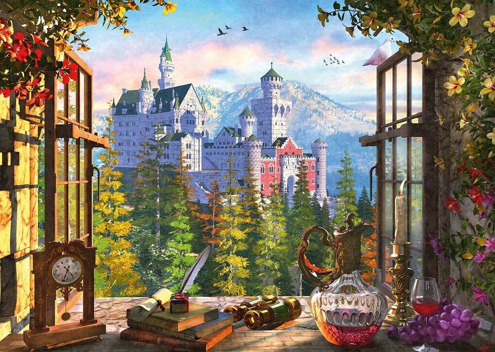 Uitzicht op een kasteel van sprookjes. legpuzzel online