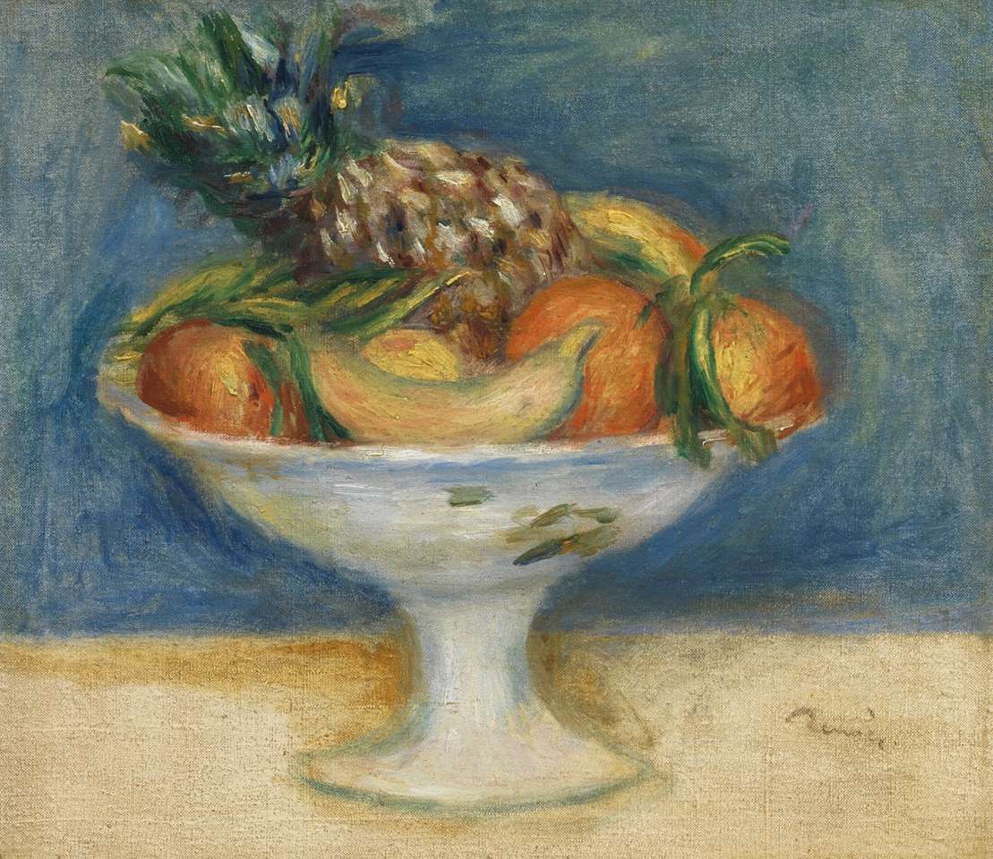 "Натюрморт с вазой с фруктами" Огюст Ренуар пазл онлайн