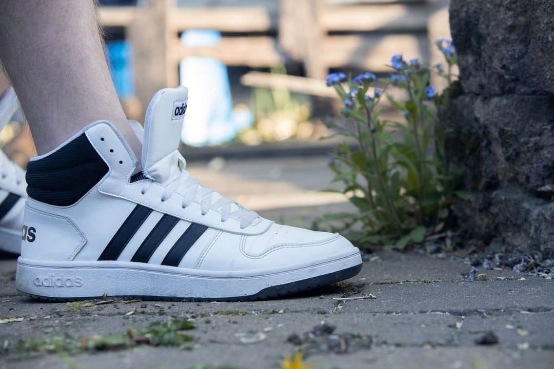 Blanco y negro Adidas High Top Sneakers rompecabezas en línea