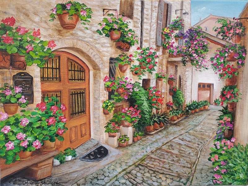 Straat in bloemen - Italië online puzzel