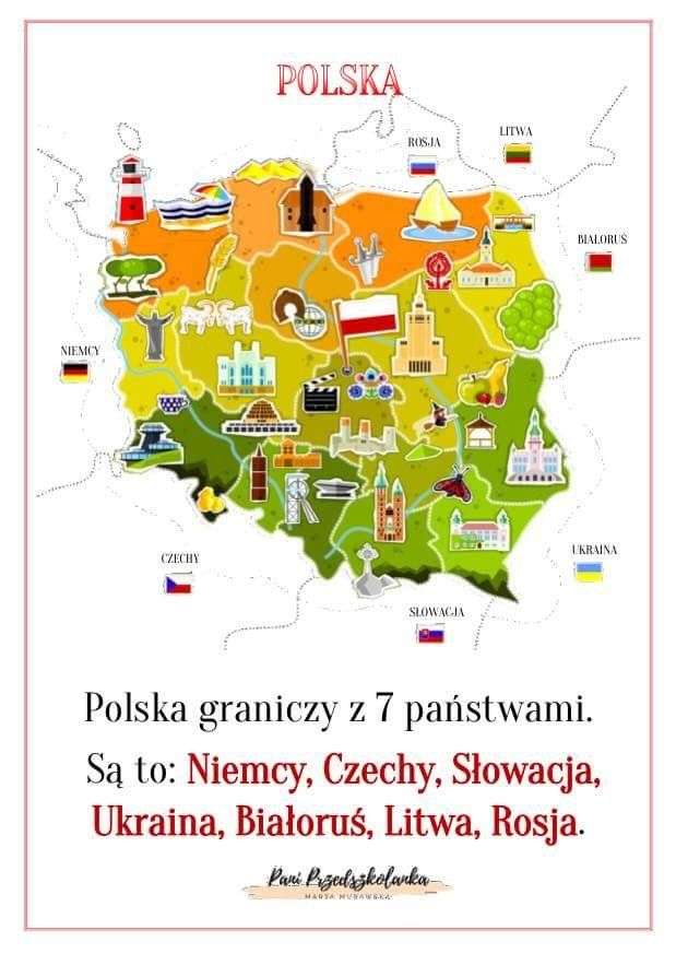 Karta över Polen och gränsländer pussel på nätet