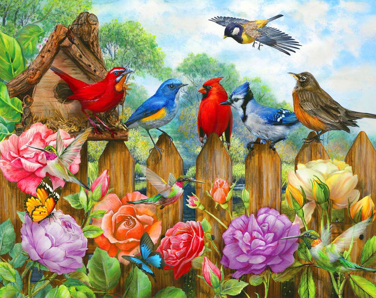 Τριαντάφυλλα και πουλιά παζλ online