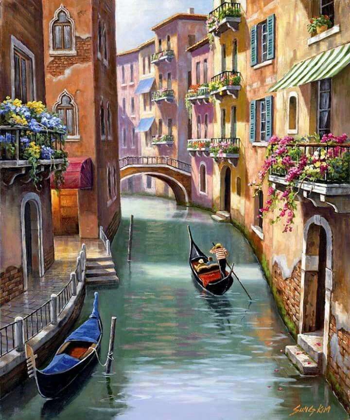 ヴェネツィア-ゴンドラのある運河 オンラインパズル
