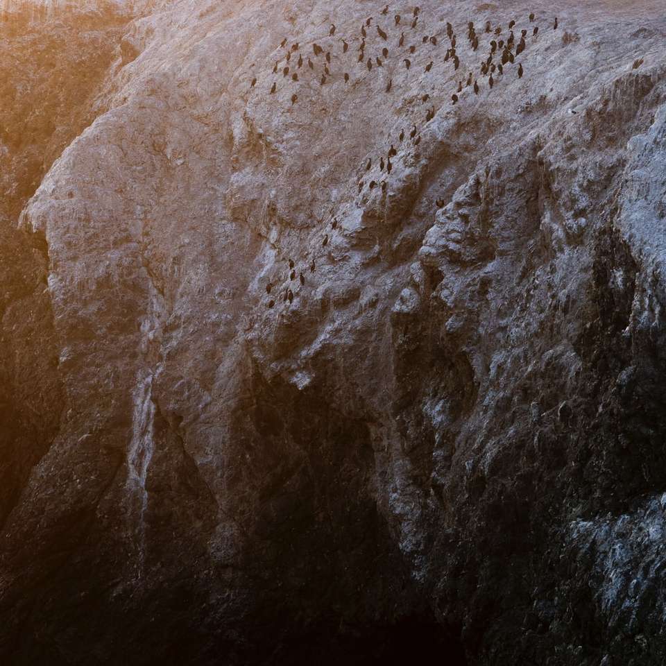 коричнева скеляста гора біля водойми в денний час пазл онлайн