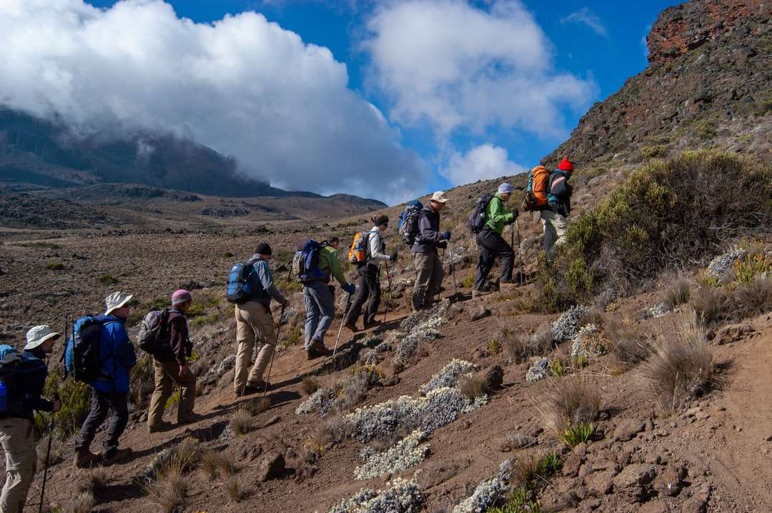 people hiking on mountain during daytime jigsaw puzzle online