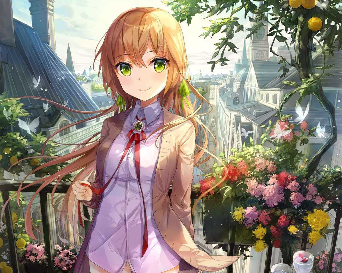 Anime dívka se zelenýma očima online puzzle