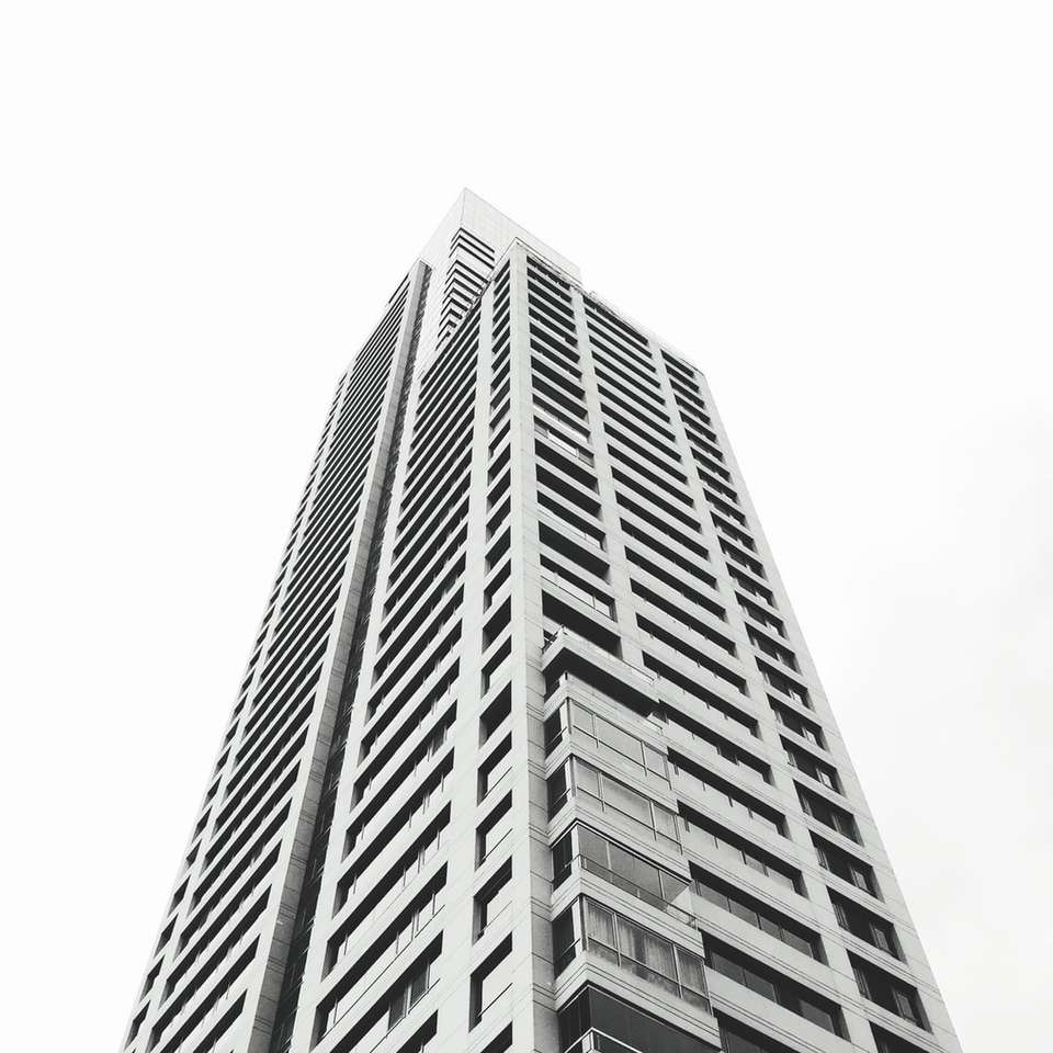 Grayscale foto van hoogbouw gebouw online puzzel