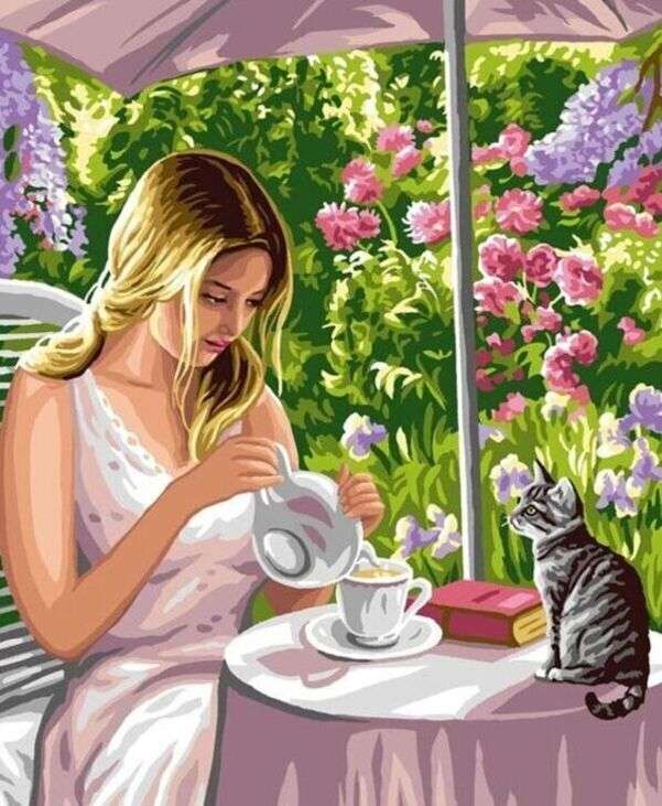 Време за чай с котка онлайн пъзел