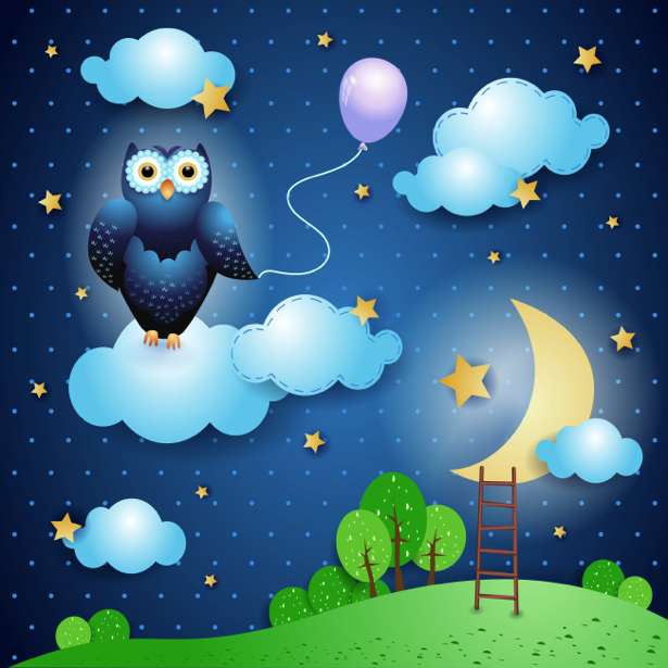 Луна, сова ночью онлайн-пазл