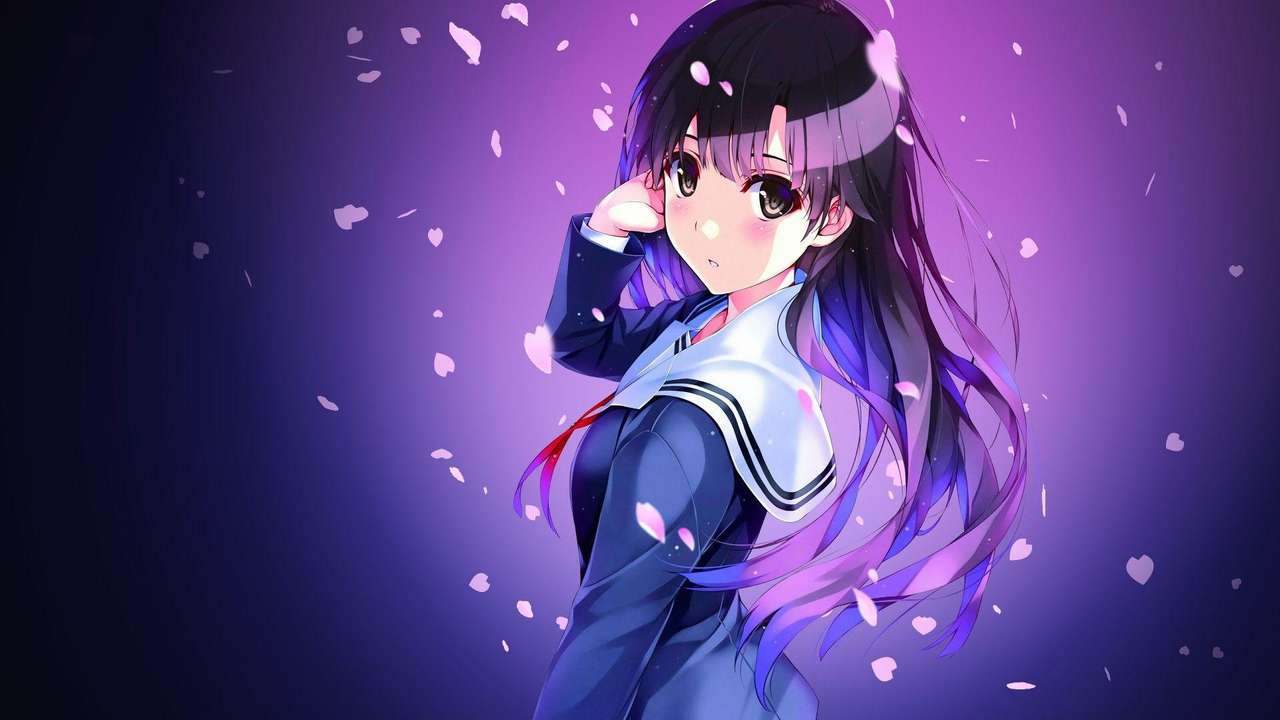 紫のアニメの女の子 オンラインパズル