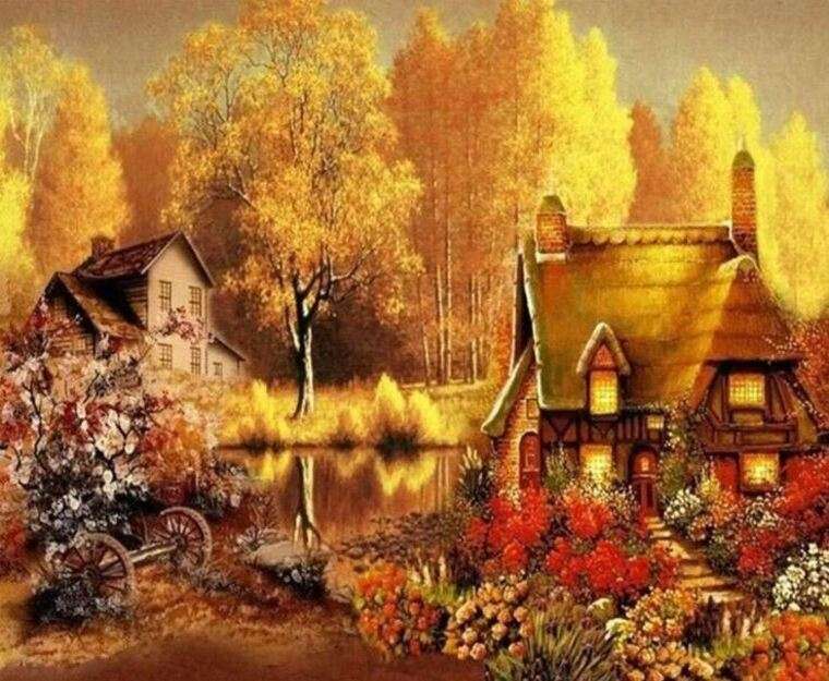 Cottage en saison d' automne puzzle en ligne