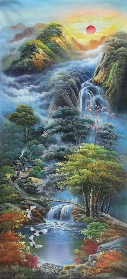 Waterfall and trees jigsaw puzzle online
