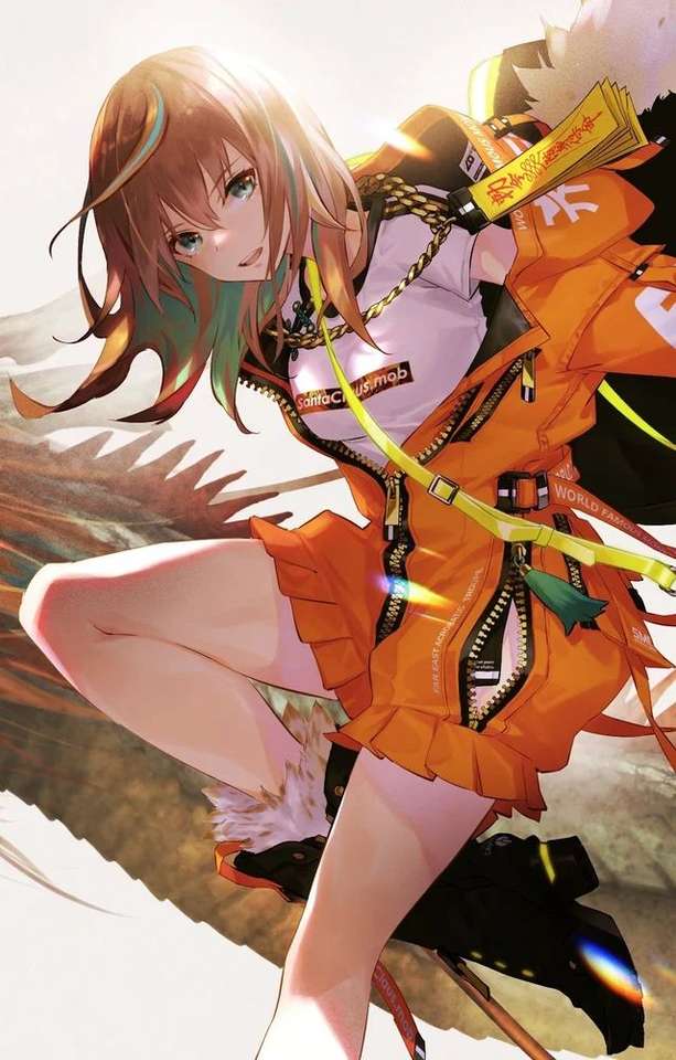 Anime κορίτσι σε πορτοκαλί jumpsuit παζλ online