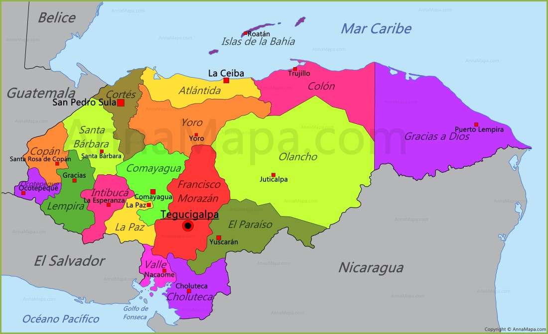 Mappa dell'Honduras. puzzle online