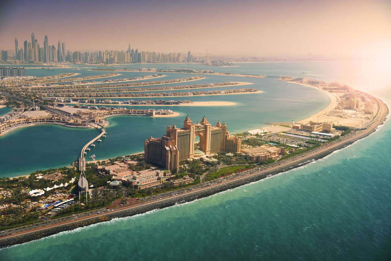 Palmeiland bij zonsondergang, Dubai legpuzzel online