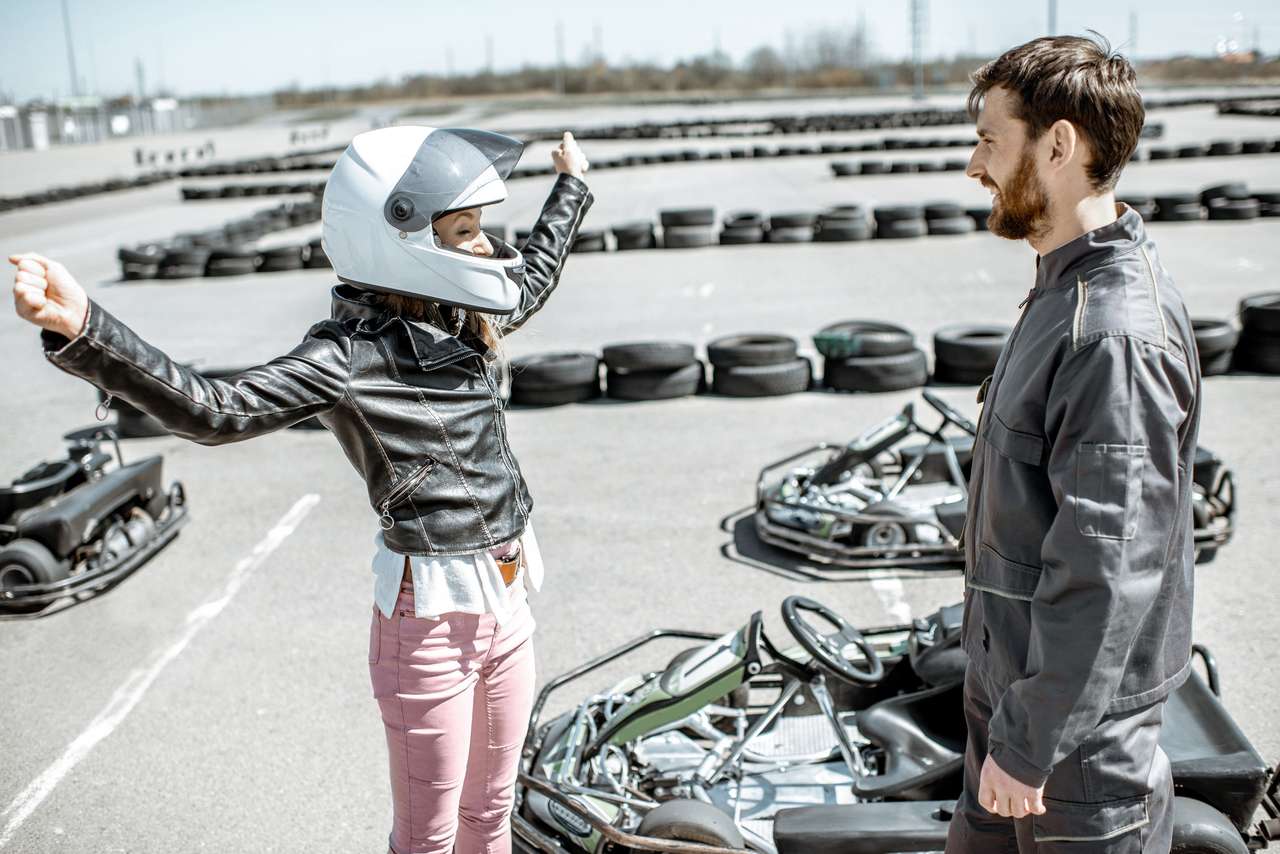 Happy female driver with instructor jigsaw puzzle online