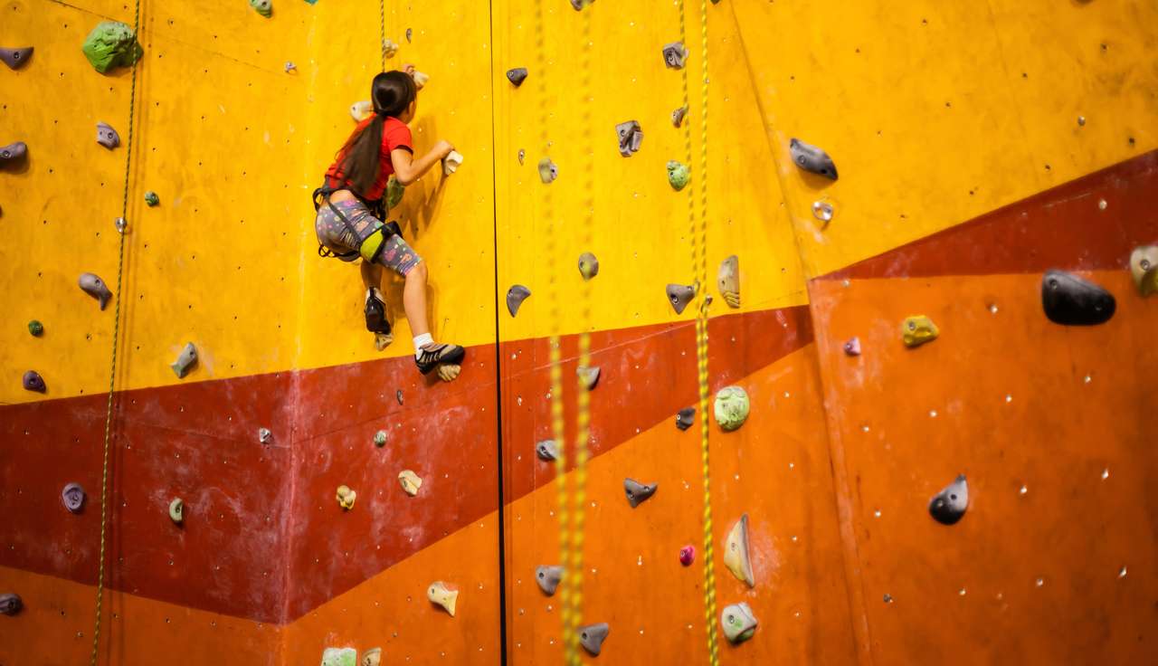 Bambina che si arrampica sulla parete rocciosa puzzle online