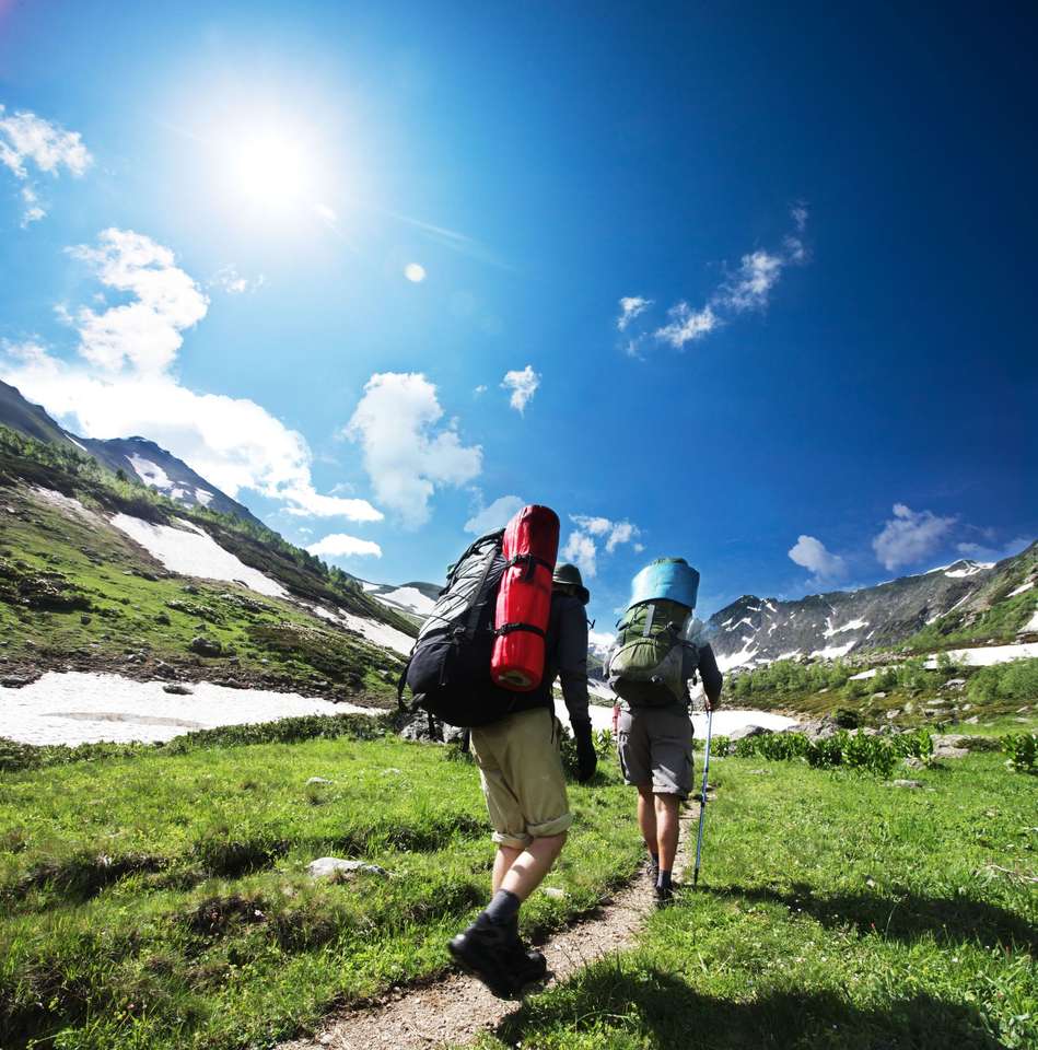 Два туристи, които се наслаждават на планините онлайн пъзел