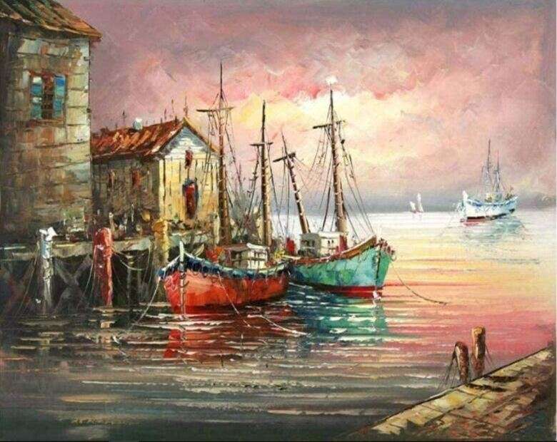 Μικρό αλιευτικό λιμάνι (ζωγραφική) παζλ online