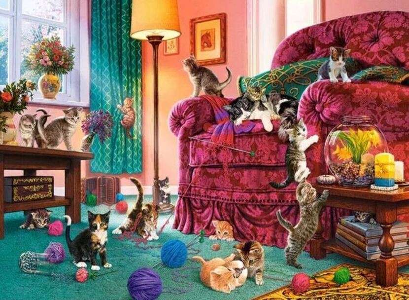 Quando os gatos se divertem (gravura) puzzle online