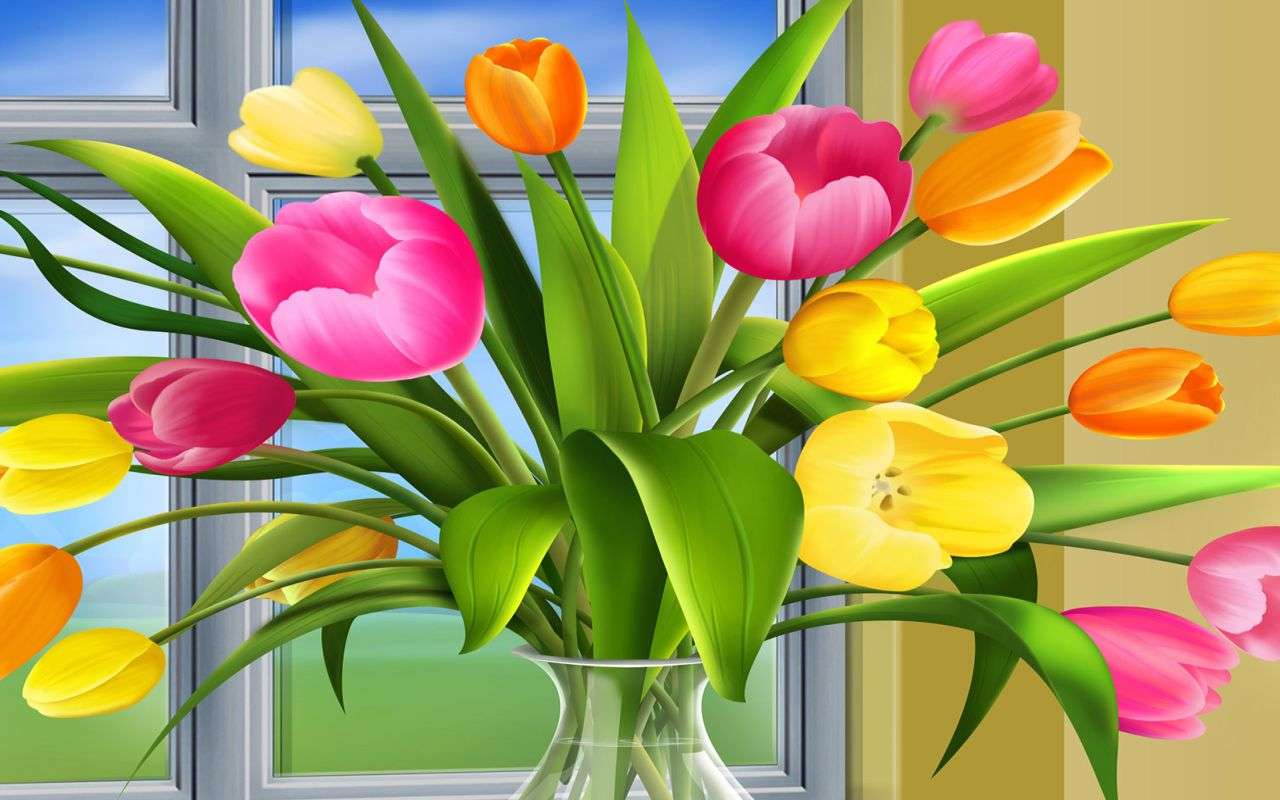 Тюльпаны в вазе онлайн-пазл