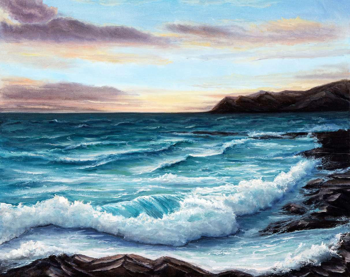 Pintura al óleo que muestra la orilla del océano rompecabezas en línea