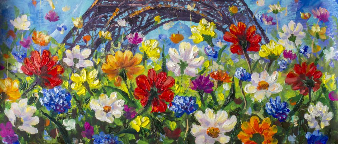 Маслена живопис с ярки цветя онлайн пъзел