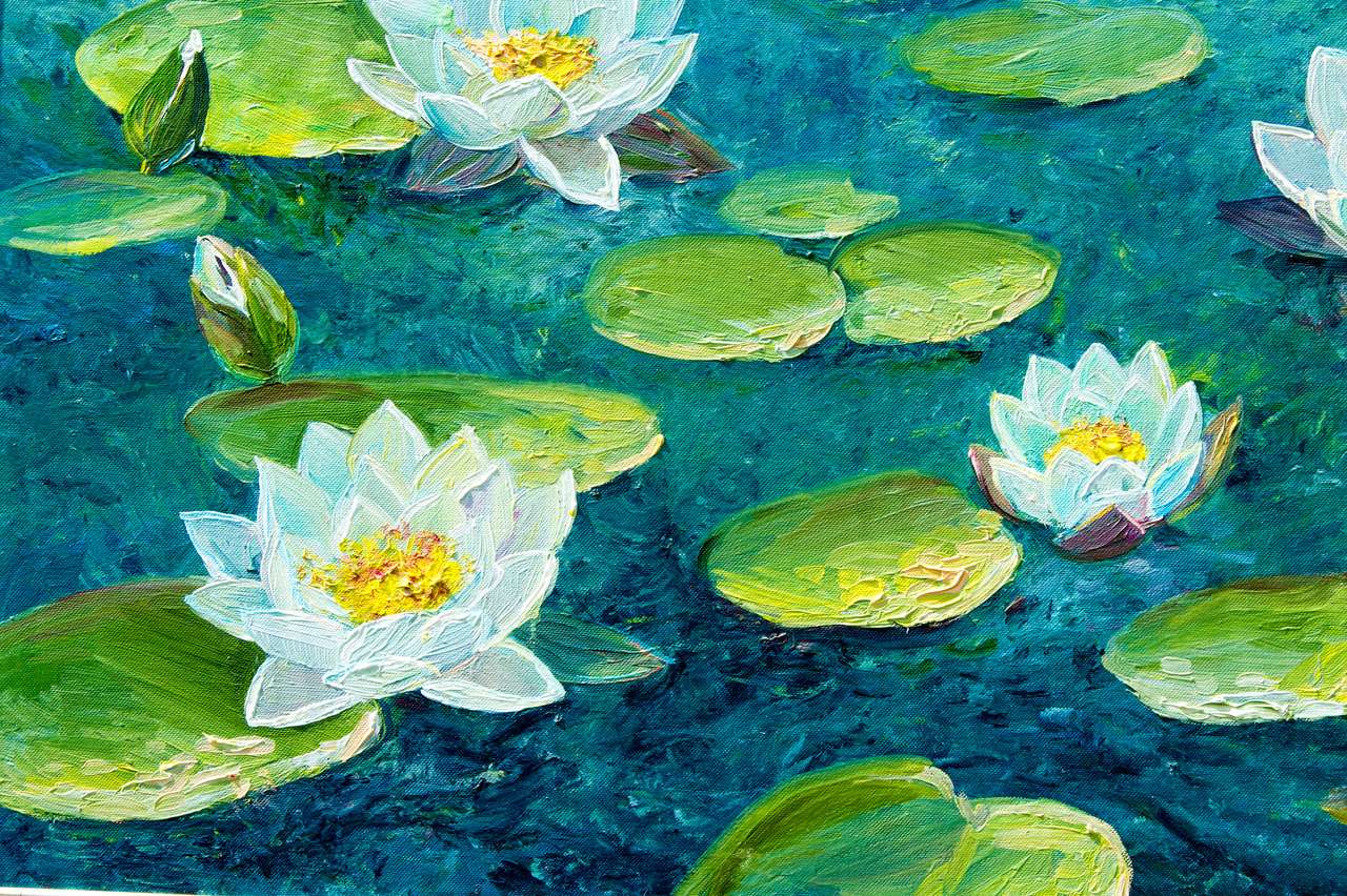 Malované lilie směs na jezeře skládačky online