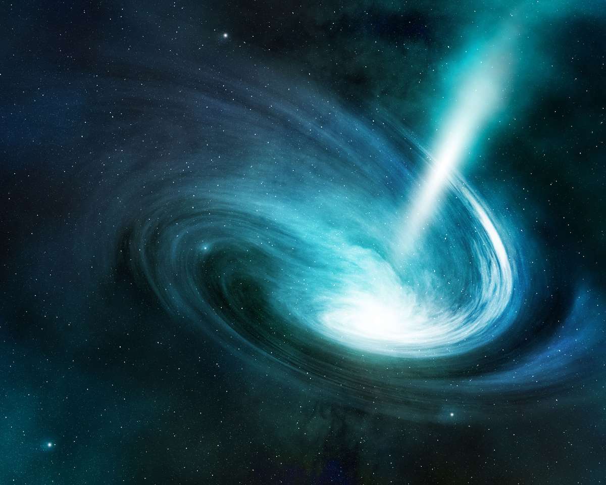 Nebulosa espiral y rayo de luz en espacio profundo. rompecabezas en línea