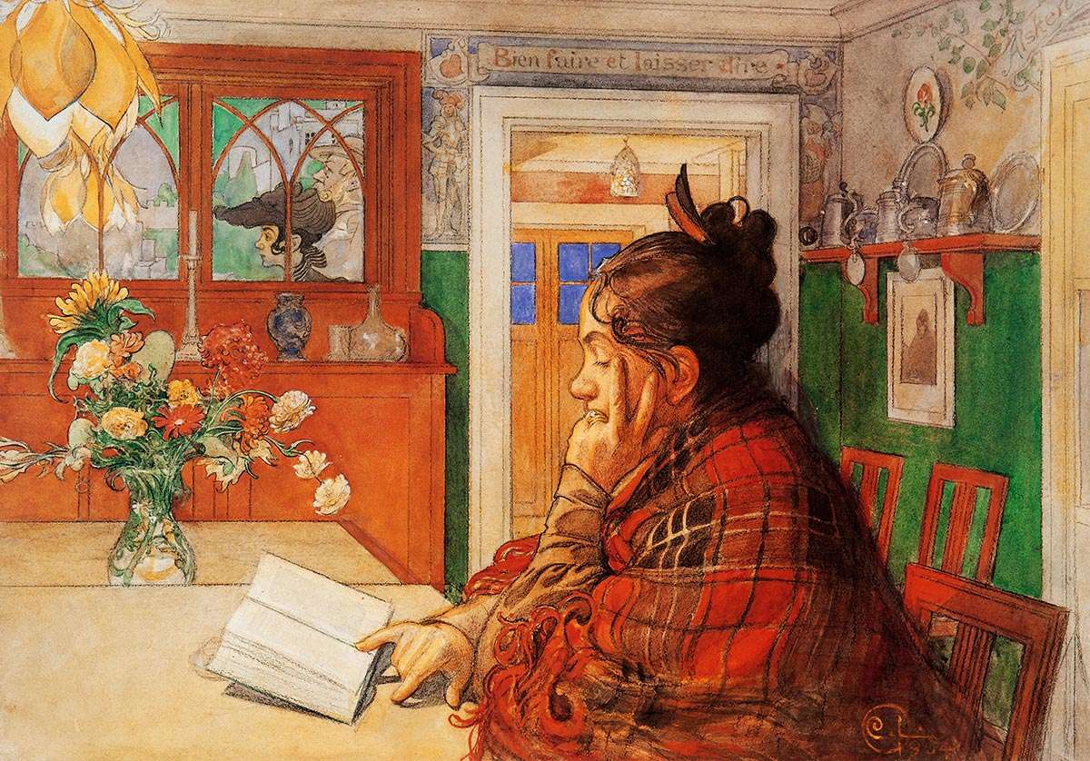 Une femme lisant un livre puzzle en ligne