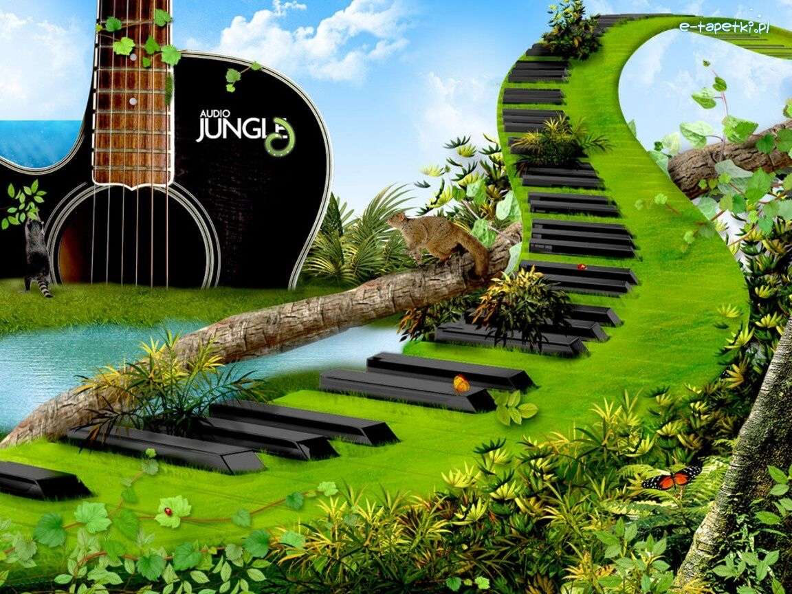 Grafik - Dschungel, Gitarre, Schlüssel Online-Puzzle
