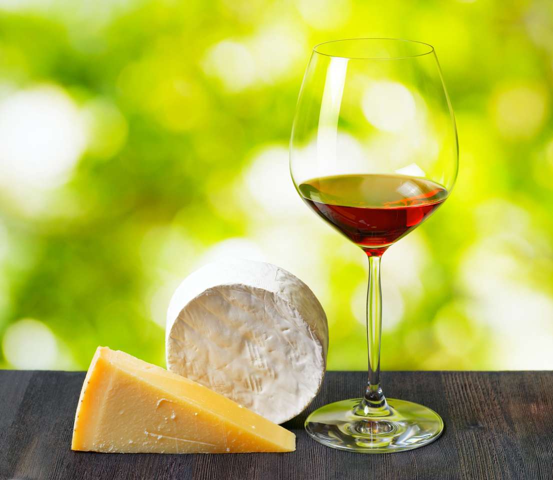 Brânză și sticlă de vin puzzle online