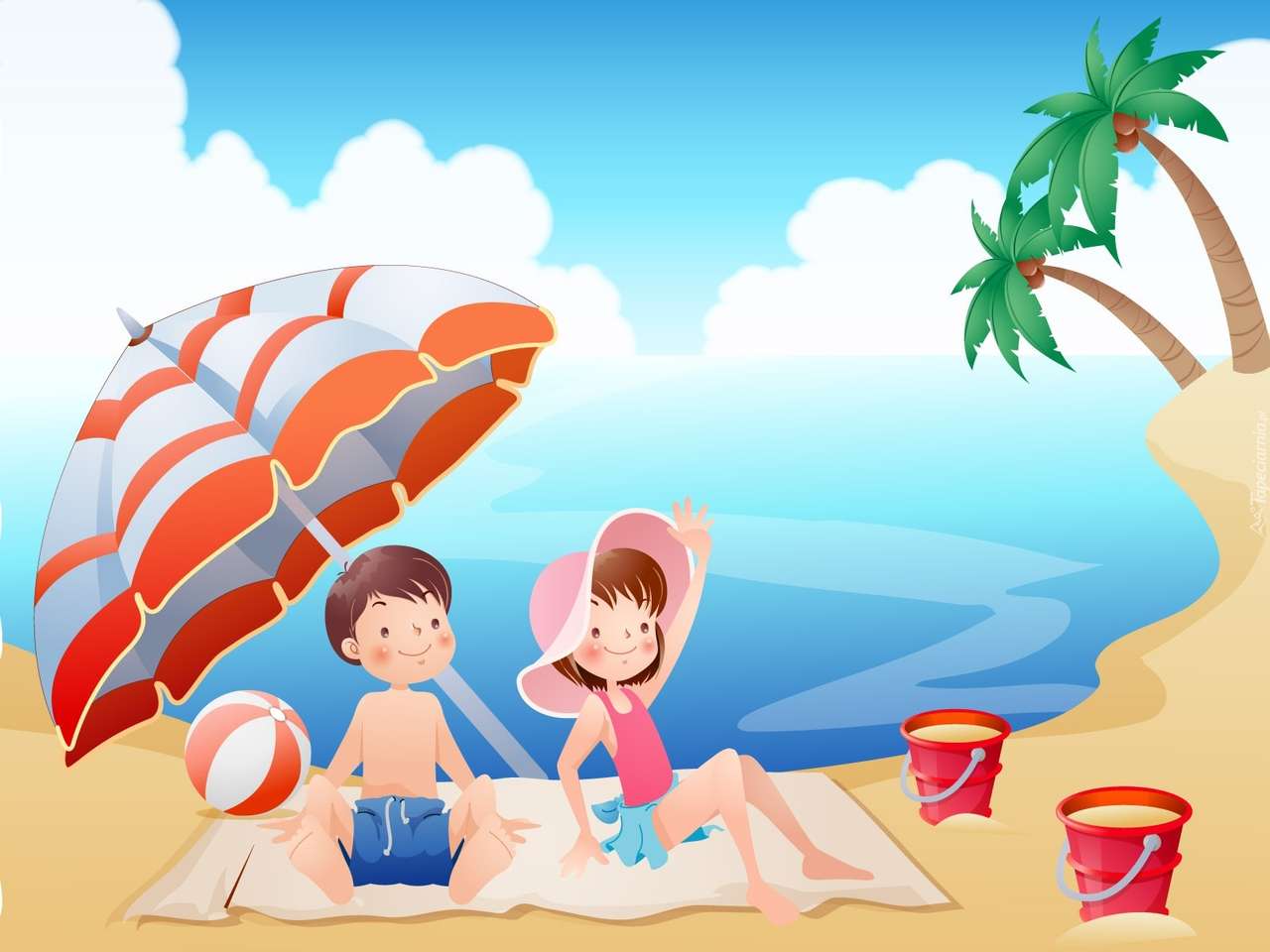 Copiii de pe plajă. puzzle online