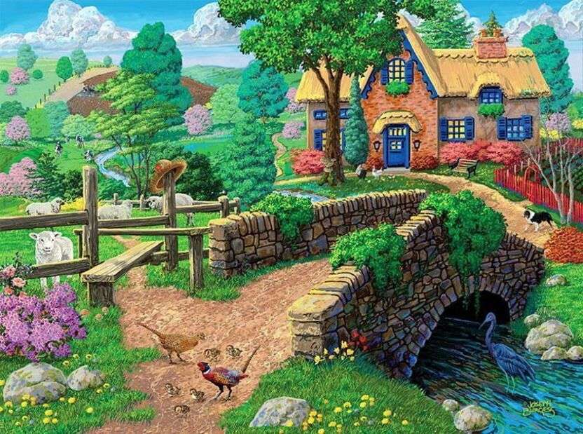 Bel cottage ai margini dell'acqua puzzle online