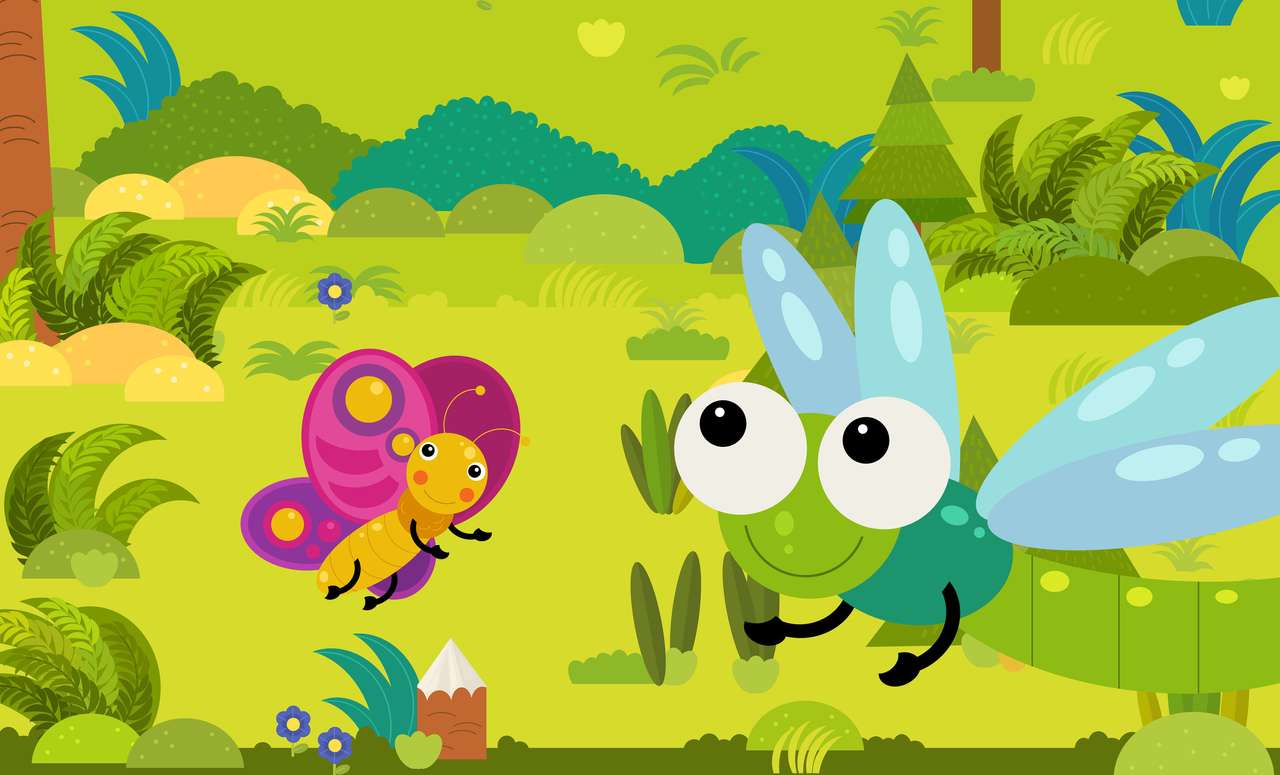 Анимационна сцена с насекоми онлайн пъзел