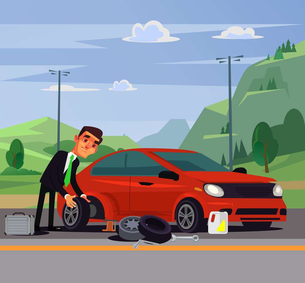 Бизнесменът променя гума онлайн пъзел