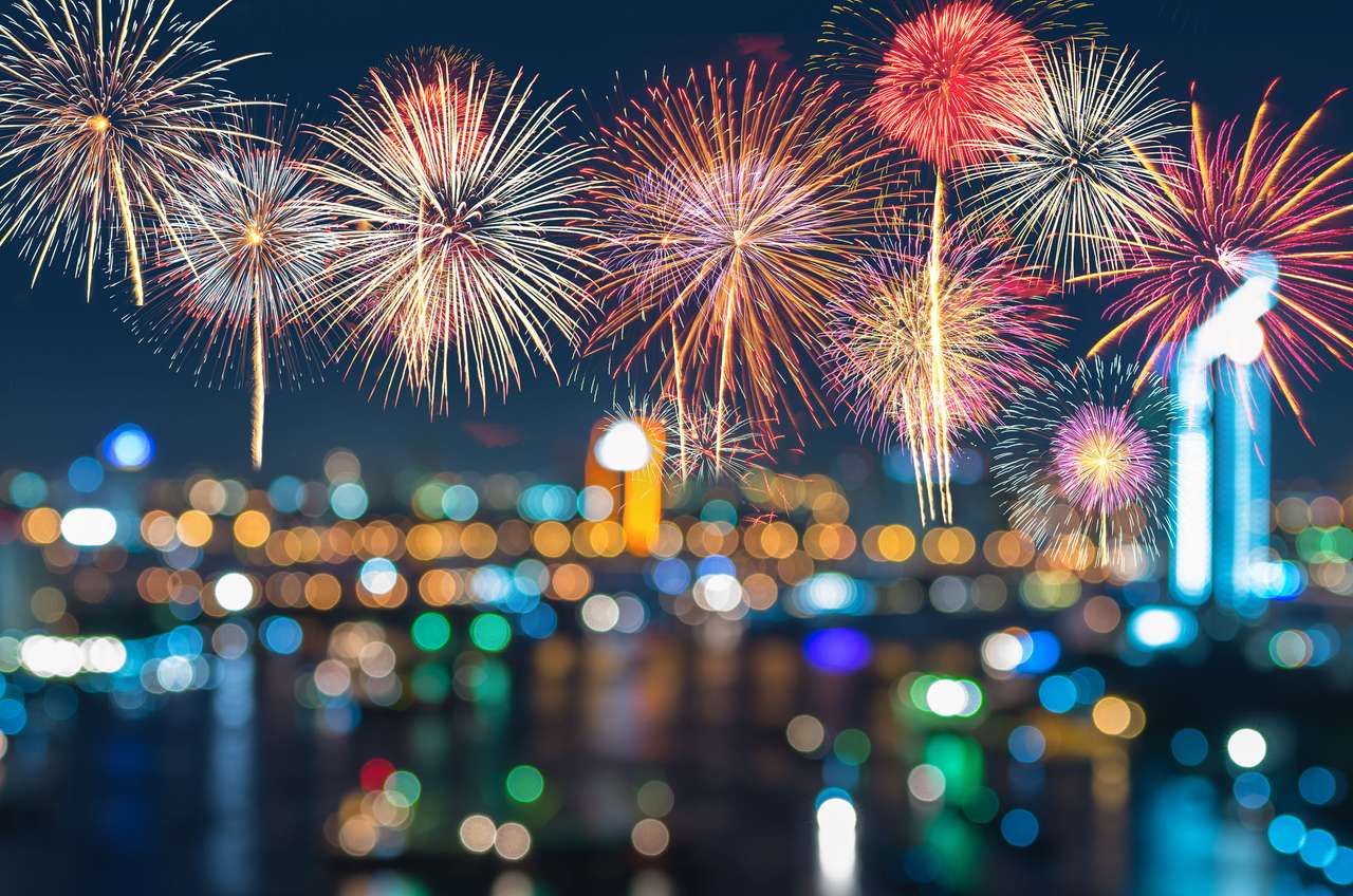 Fantástico festivo ano novo colorido fogos de artifício quebra-cabeças online