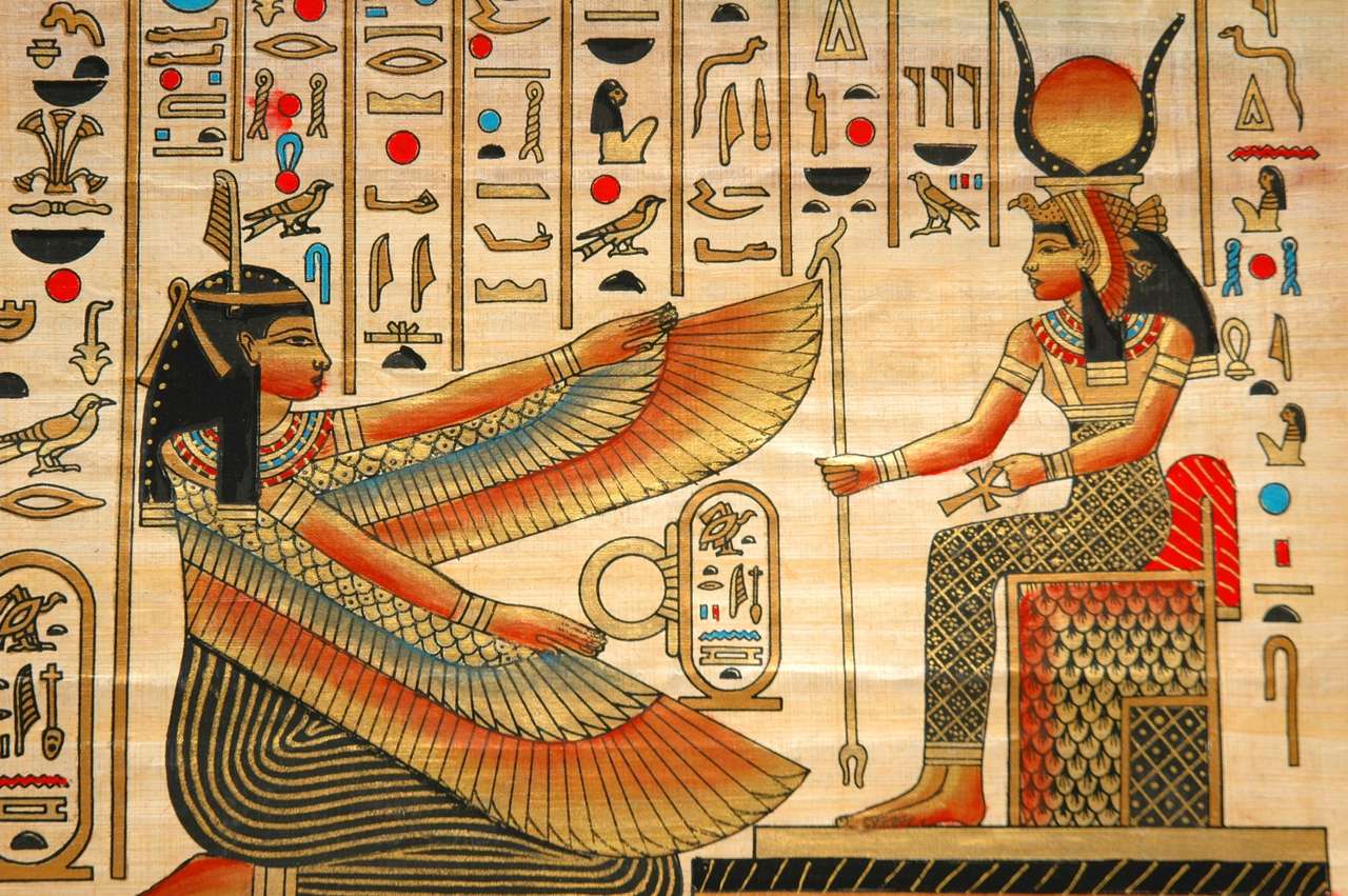Papiro con elementos de la historia antigua egipcia. rompecabezas en línea