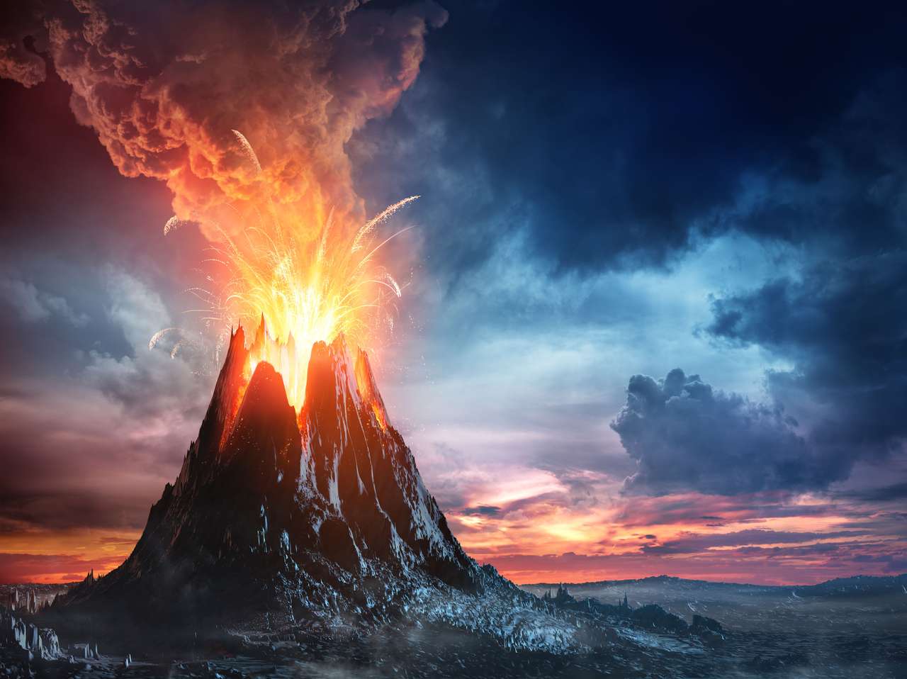 V horském sopečném erupci online puzzle