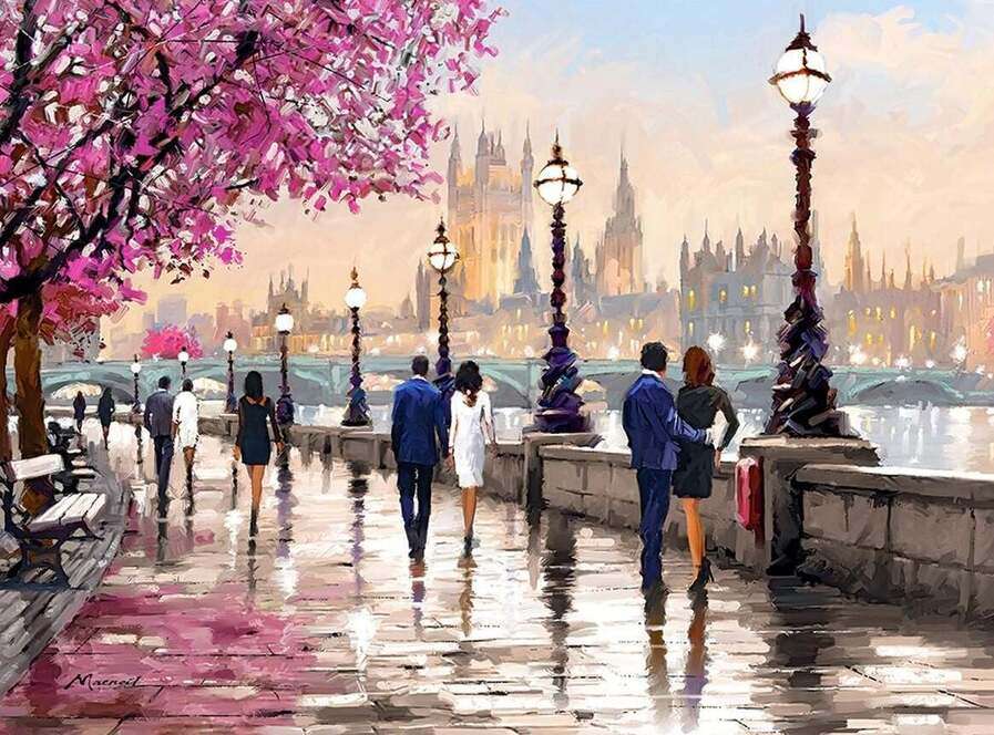 Walk on the quays (watercolor) jigsaw puzzle online