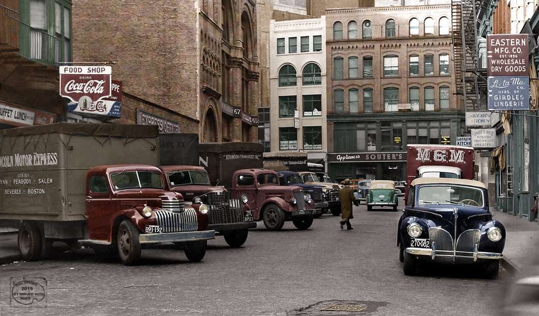 1949 - Улица Кингстън с лице към улица Бедфорд, Бостън онлайн пъзел