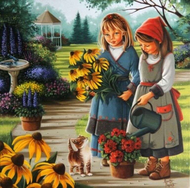 Two friends together, in the garden online puzzle