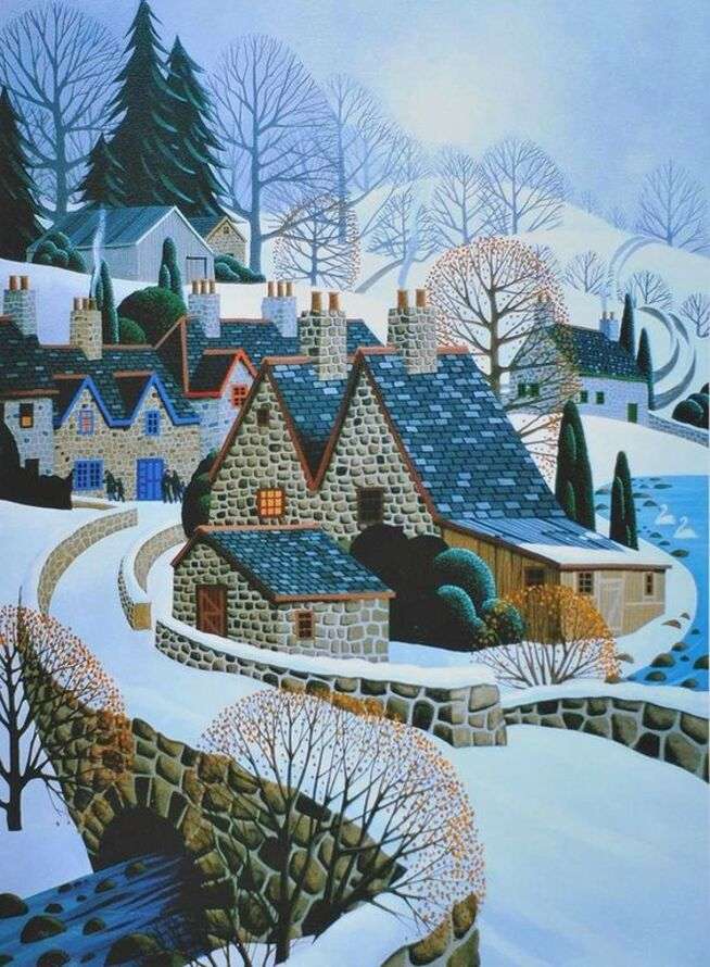 Peisaj de iarnă în Irlanda (pictura naivă) jigsaw puzzle online