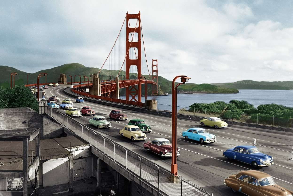 Cars crossing the Golden Gate Bridge puzzle online
