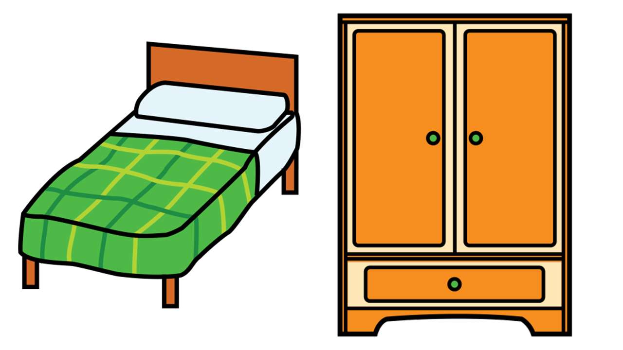 Bett und Kleiderschrank. Puzzlespiel online
