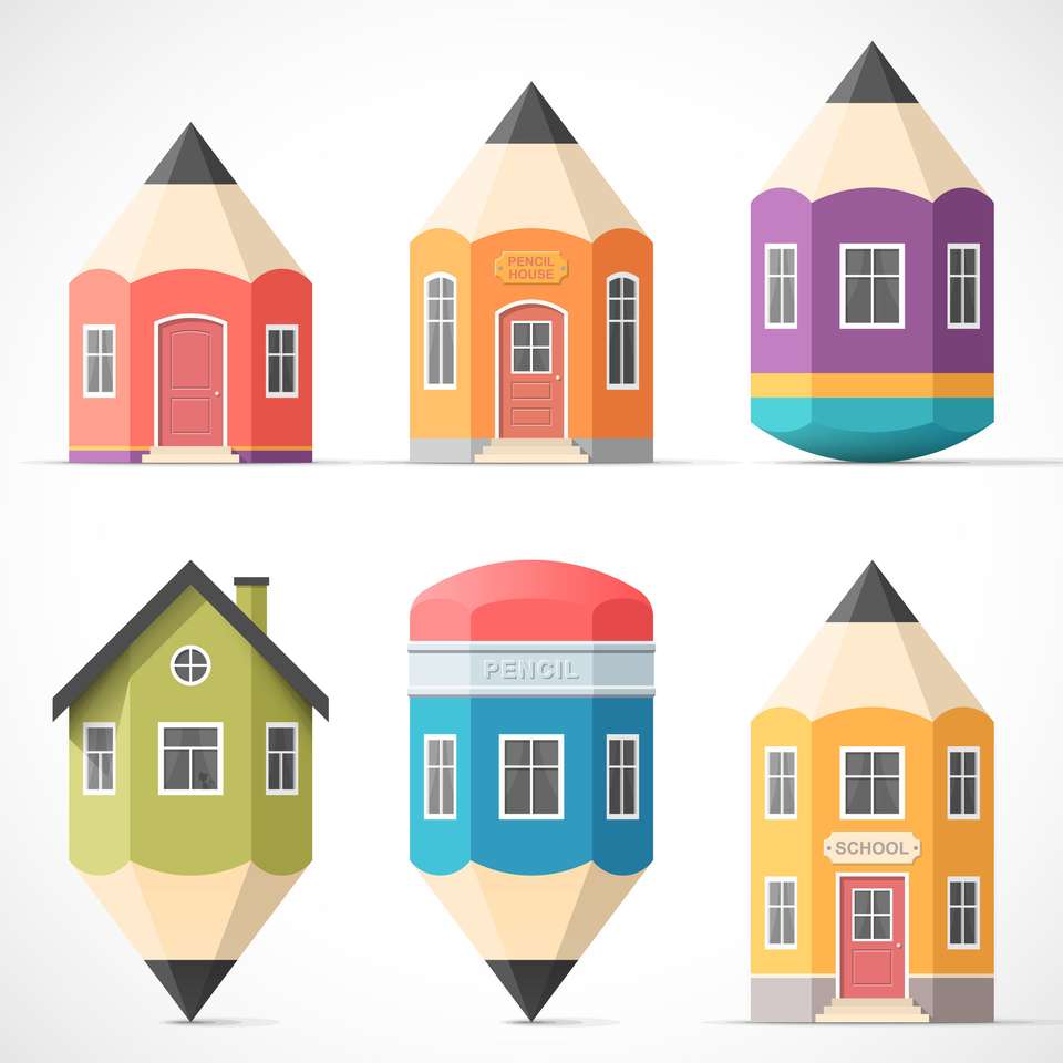 Красочные карандашные домики онлайн-пазл