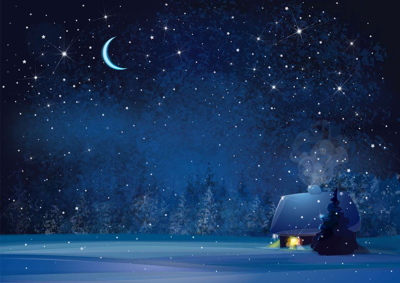 зимний пейзаж ночью пазл онлайн