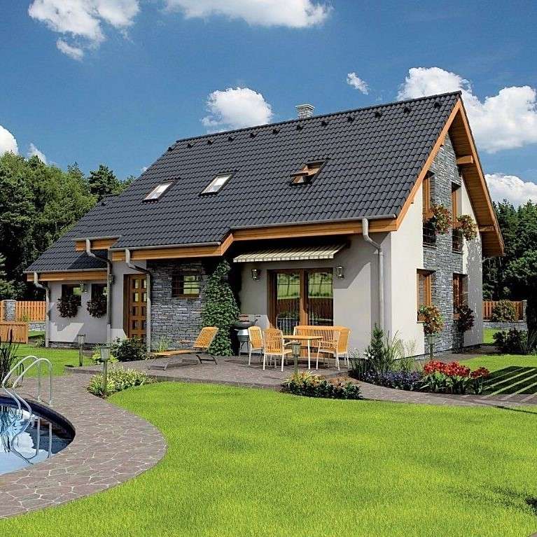 Σπίτι με πισίνα και κήπο online παζλ